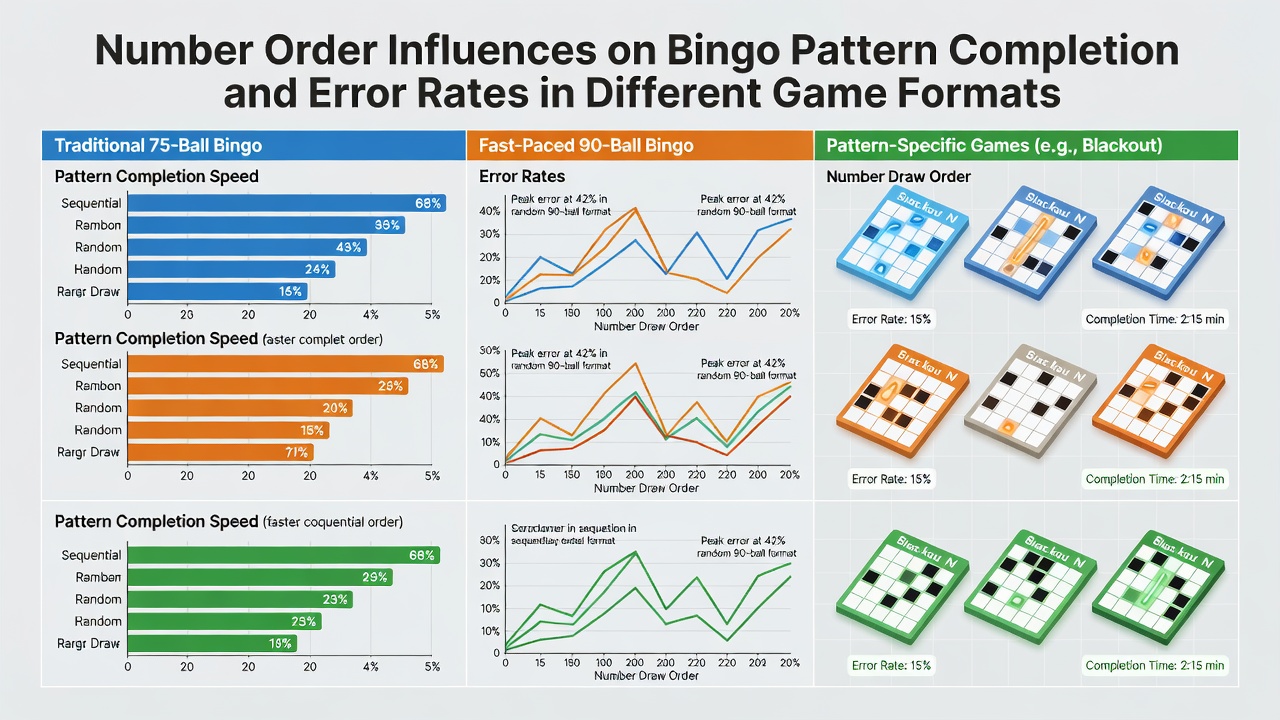 Close-up of bingo players marking cards while numbers are called in sequence during a mixed-format session